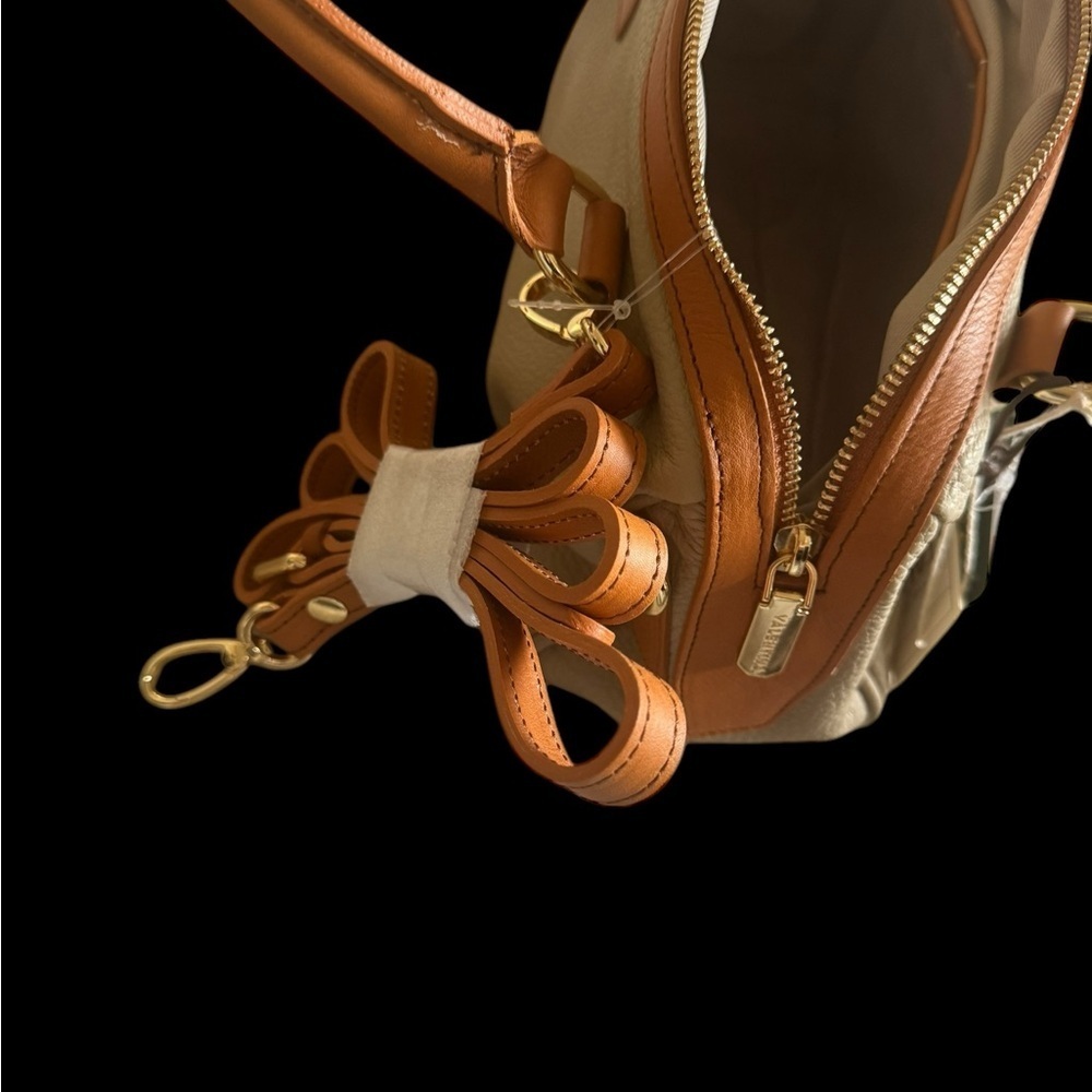 NWT Valentina Italian Leather Satchel - Cream & Brown 🇮🇹✨ - Picture 5 of 11